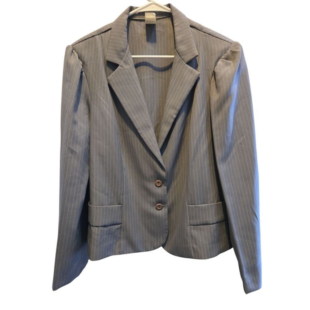 Vintage 80s Pinstripe Blazer Gray Pinstripe Size 18 Cropped
